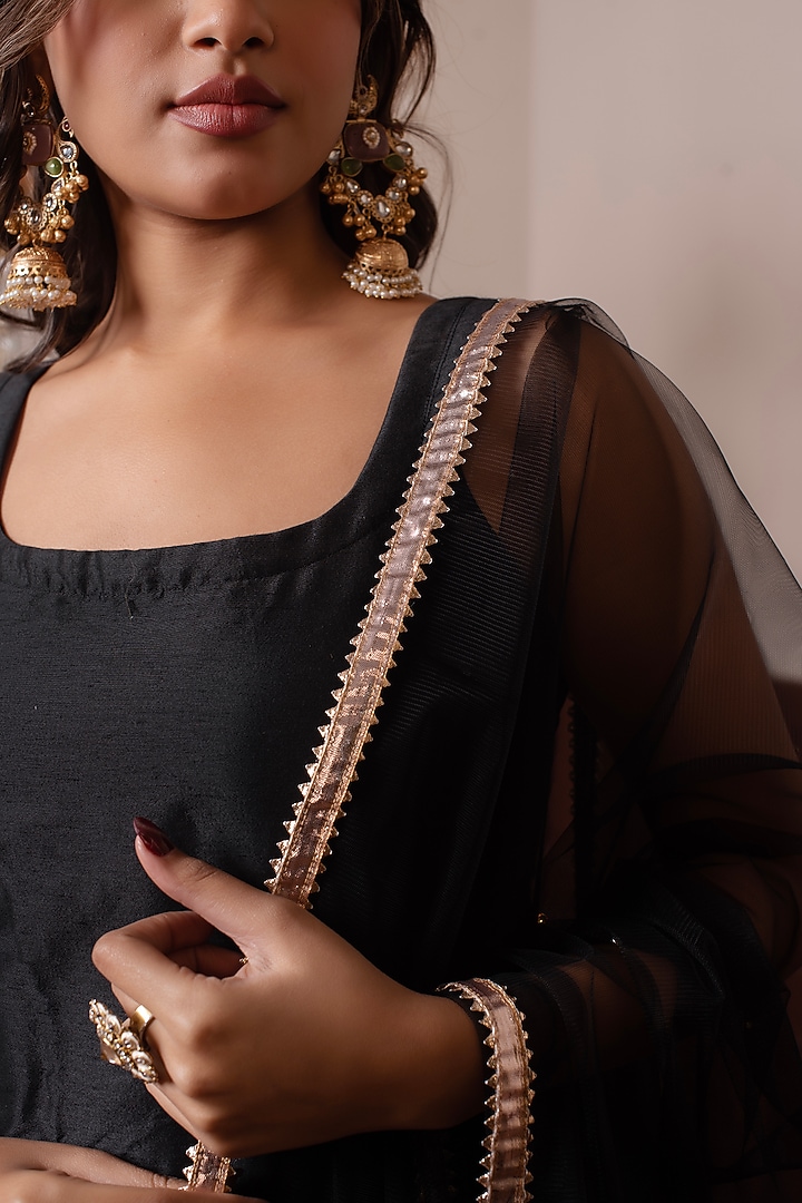 Black Cotton Silk Gota Patti Work Kurta Set by Pomcha Jaipur at Pernia's Pop Up Shop