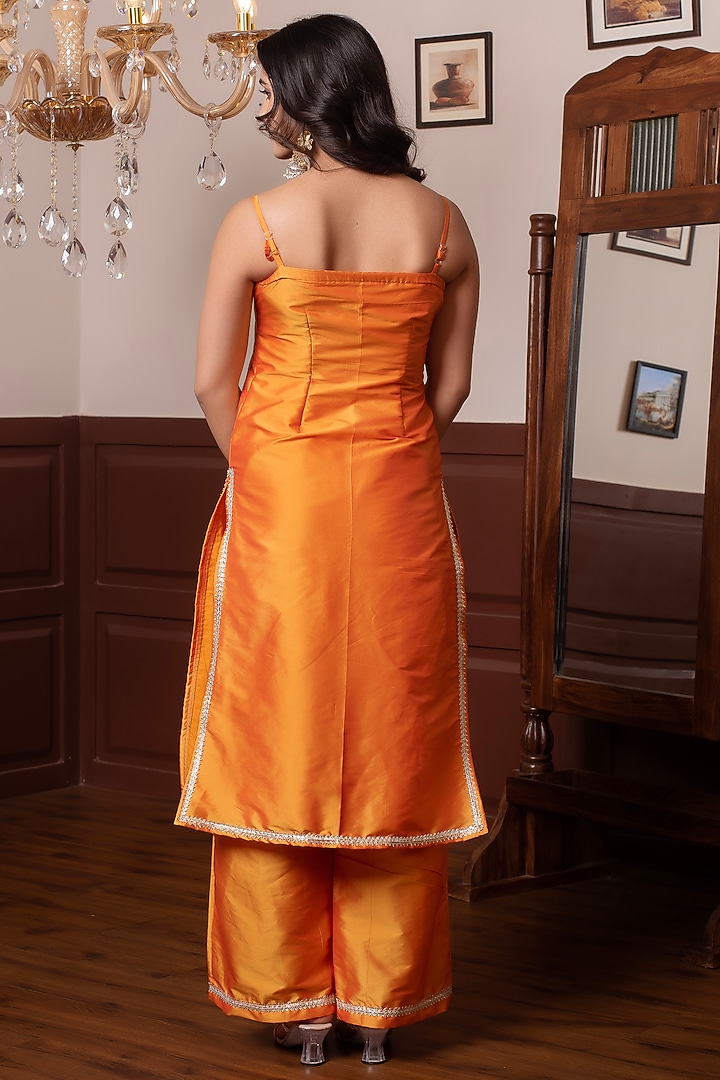 Orange Taffeta Silk Gota Patti Work Kurta Set by Pomcha Jaipur at Pernia's Pop Up Shop