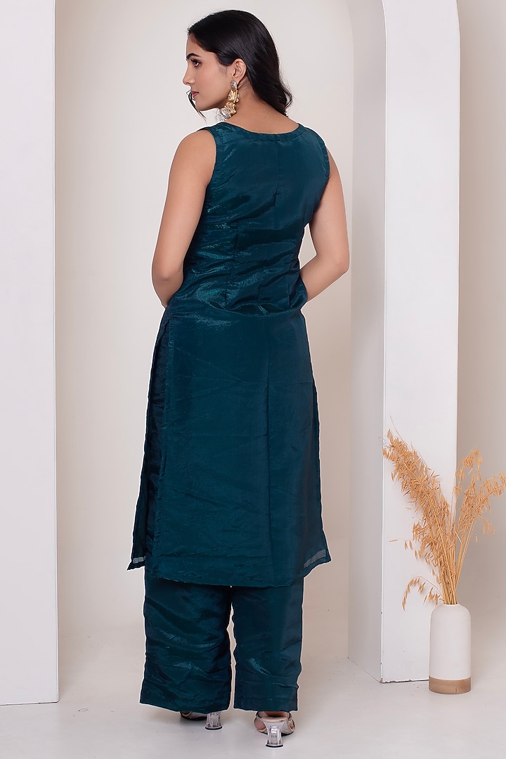 Dark Green Cosmos Silk Gota Patti Work Kurta Set by Pomcha Jaipur at Pernia's Pop Up Shop