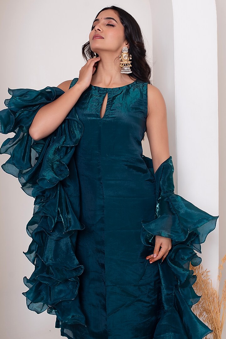 Dark Green Cosmos Silk Gota Patti Work Kurta Set by Pomcha Jaipur at Pernia's Pop Up Shop