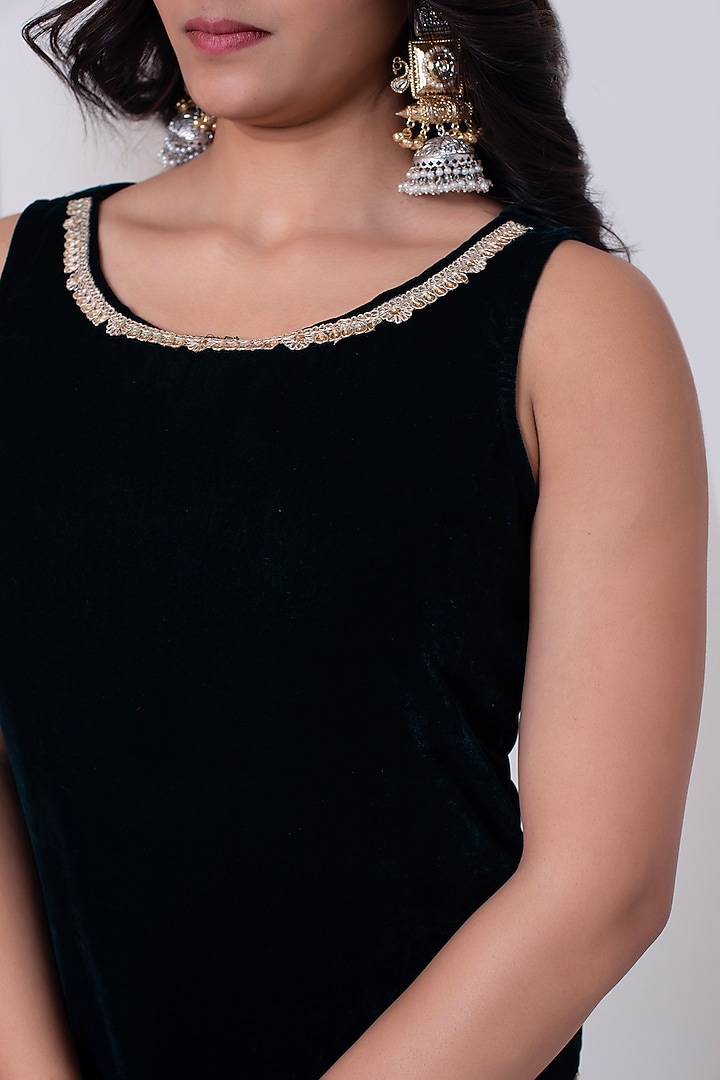 Bottle Green Velvet Gota Patti Work Kurta Set by Pomcha Jaipur at Pernia's Pop Up Shop