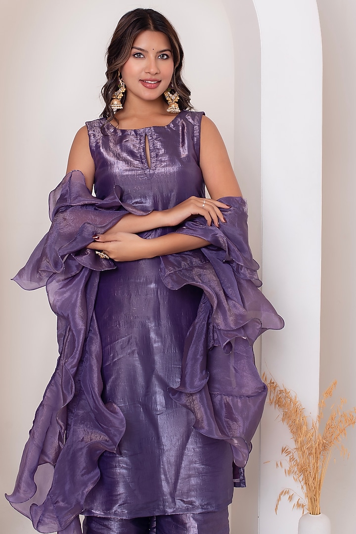 Purple Cosmos Silk Gota Patti Work Kurta by Pomcha Jaipur at Pernia's Pop Up Shop