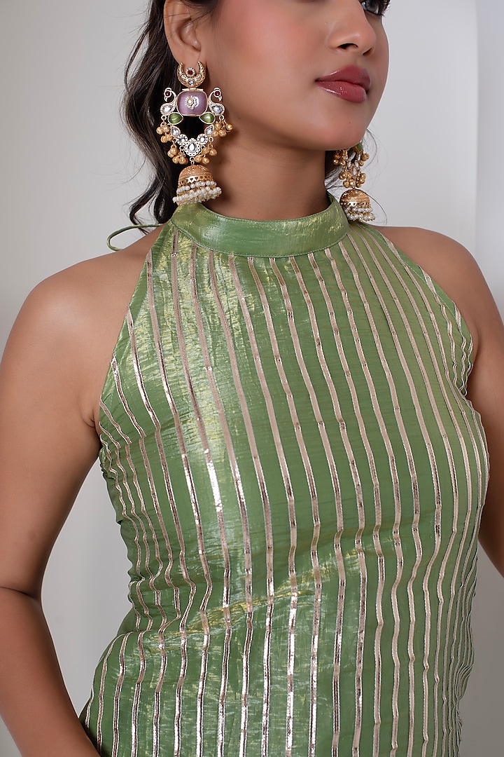 Green Cosmos Silk Gota Patti Work Kurta Set by Pomcha Jaipur at Pernia's Pop Up Shop