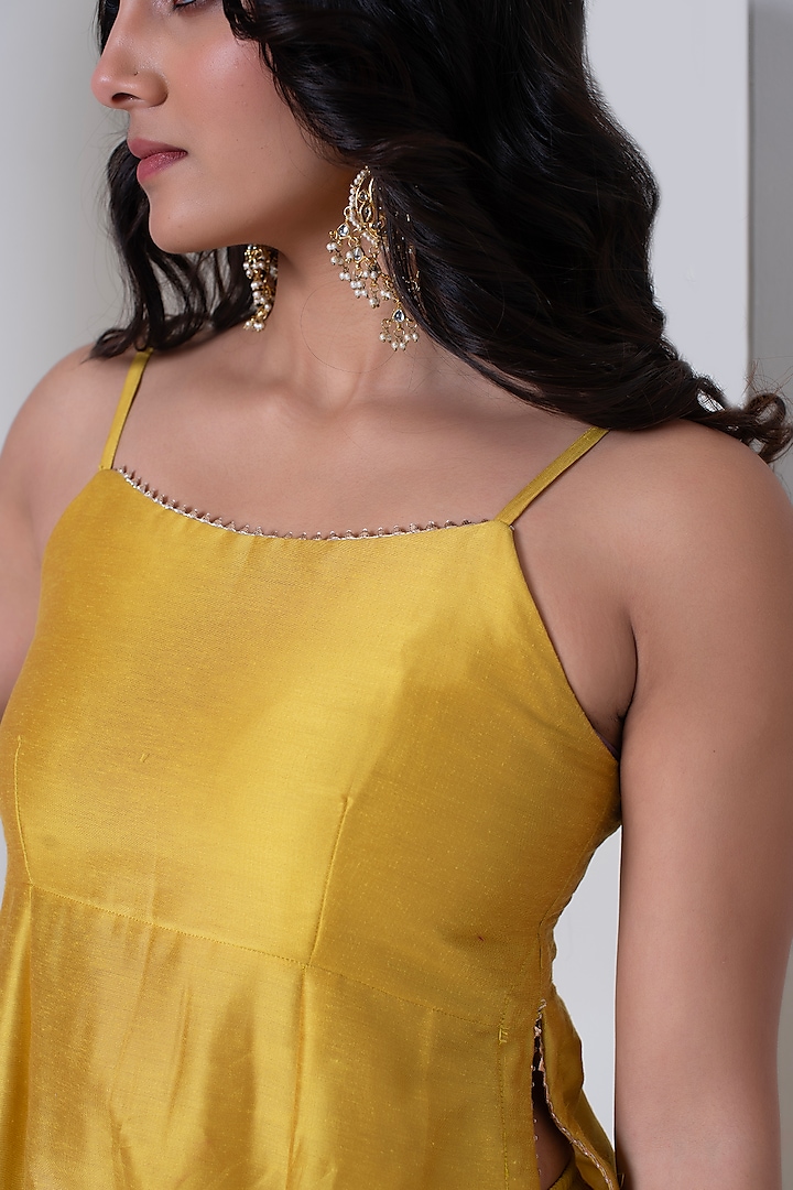 Yellow Cotton Silk Gota Patti Work Kurta Set by Pomcha Jaipur at Pernia's Pop Up Shop