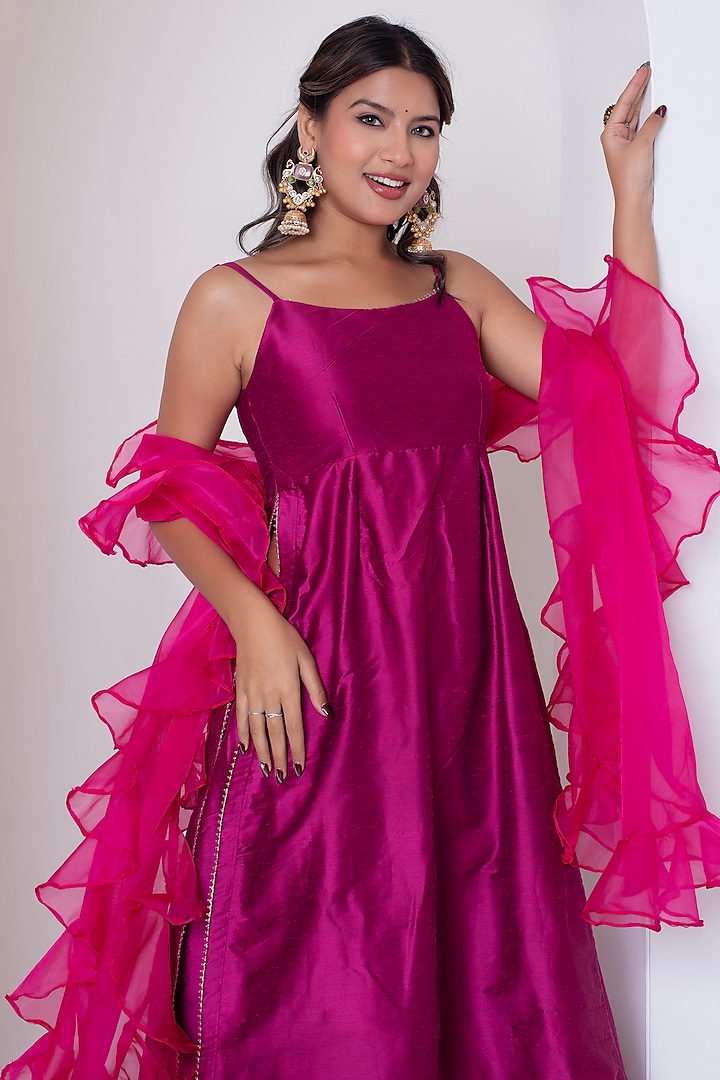 Rani Pink Cotton Silk Gota Patti Work Kurta Set by Pomcha Jaipur at Pernia's Pop Up Shop