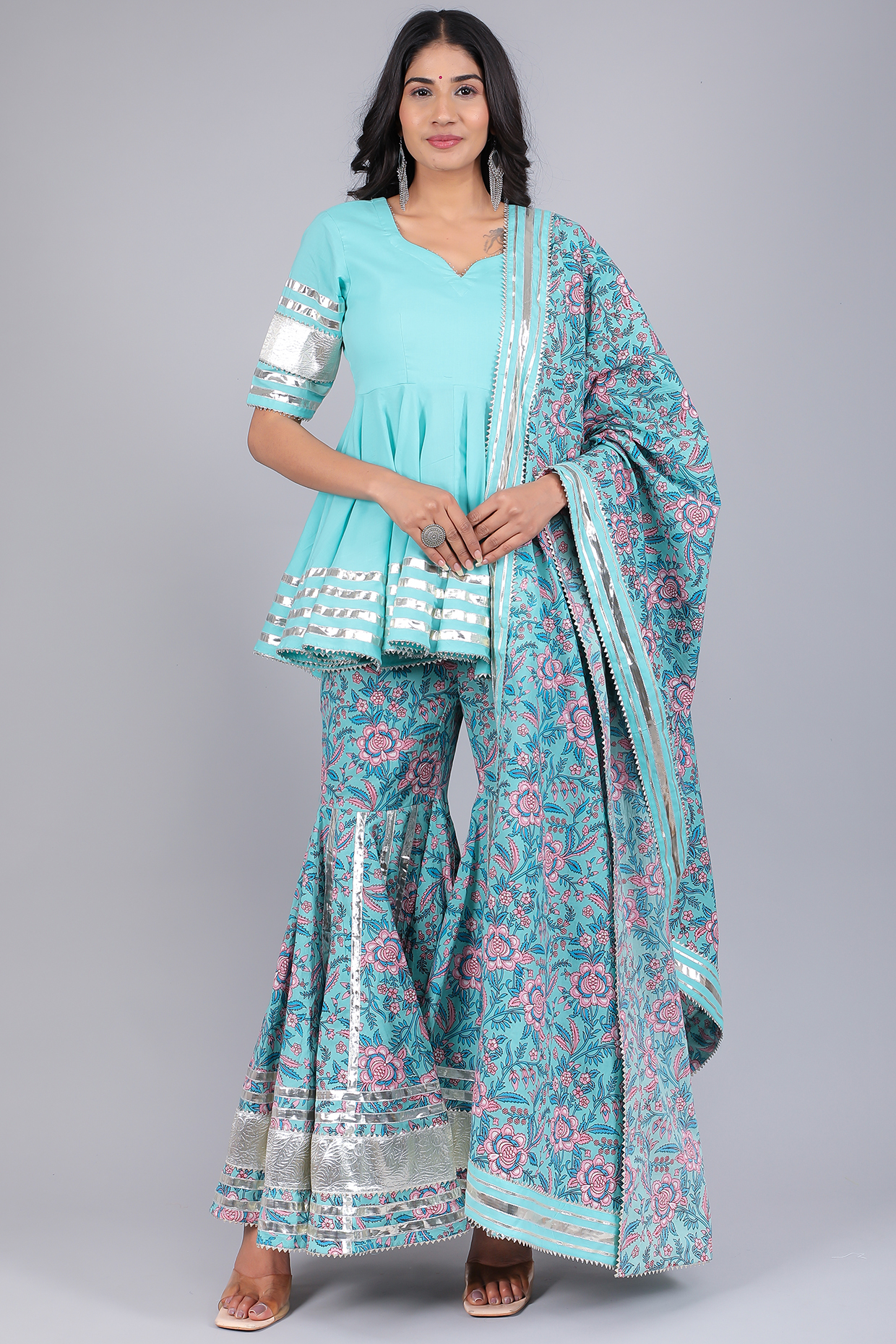 Blue Cotton Printed Sharara Set by Pomcha Jaipur at Pernia's Pop Up Shop