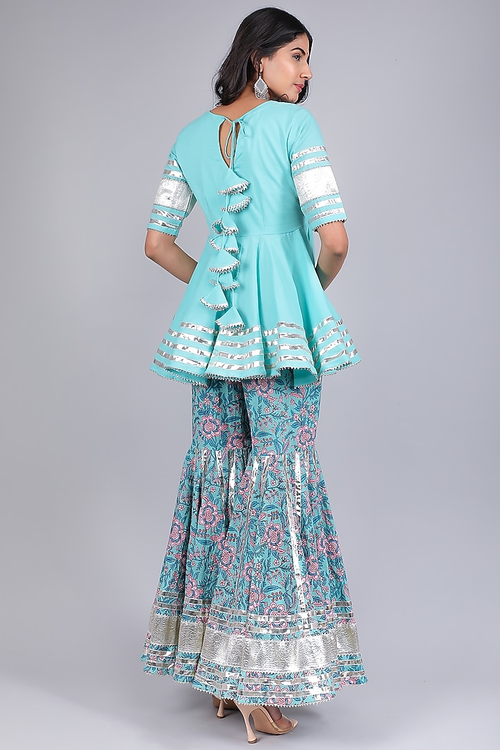 Blue Cotton Printed Sharara Set by Pomcha Jaipur at Pernia's Pop Up Shop
