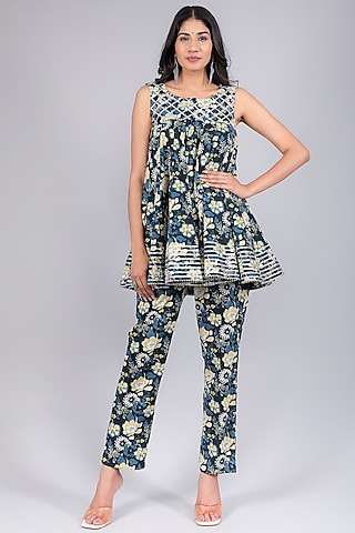 Black Cotton Printed Kurta Set by Pomcha Jaipur