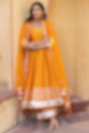 Orange Cotton Embroidered Anarkali Set by Pomcha Jaipur at Pernia's Pop Up Shop