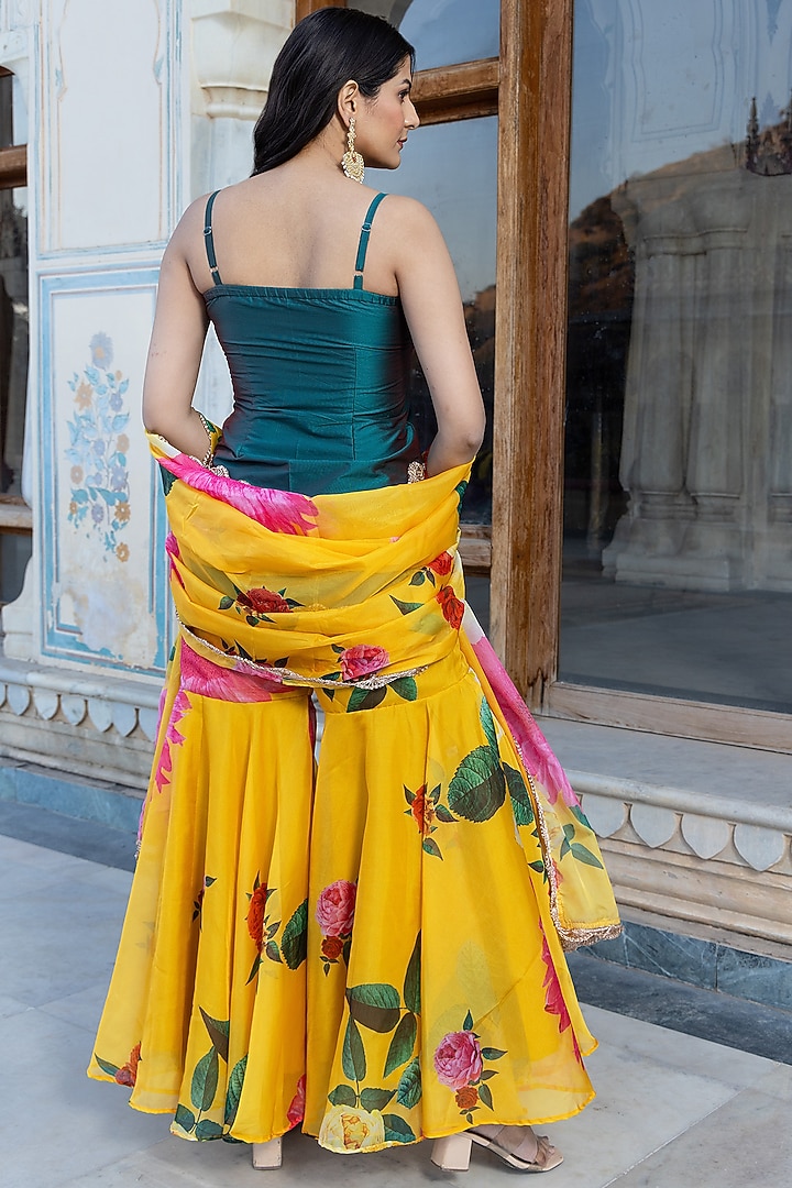Yellow Organza Printed Sharara Set by Pomcha Jaipur at Pernia's Pop Up Shop