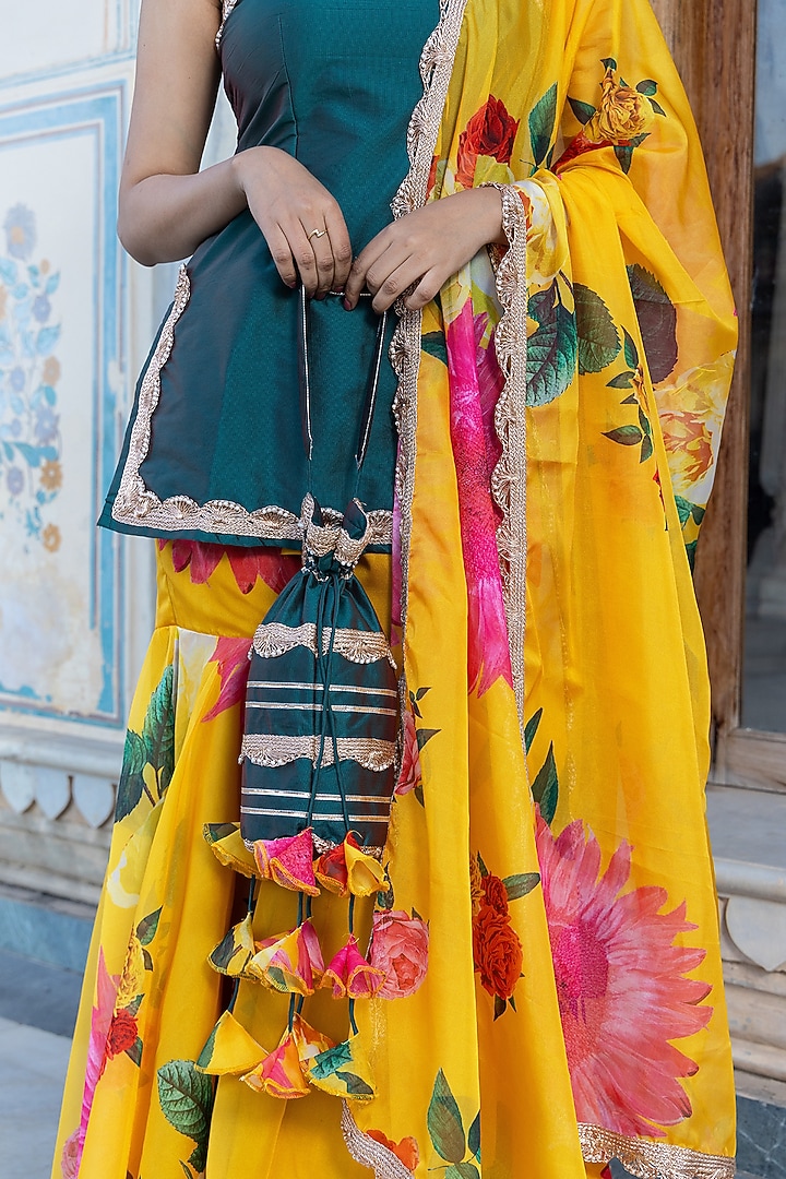 Yellow Organza Printed Sharara Set by Pomcha Jaipur at Pernia's Pop Up Shop