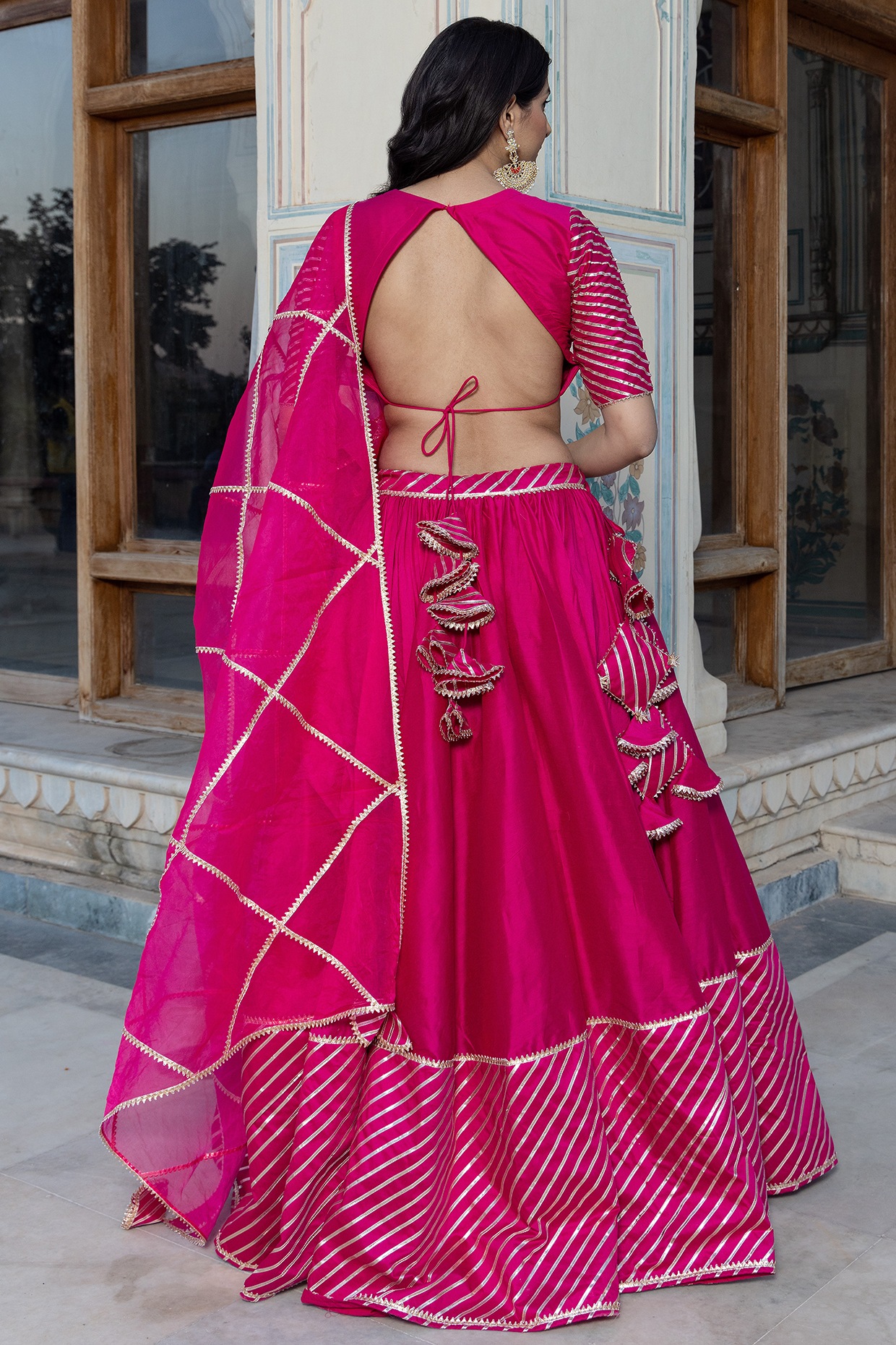 Tussar satin Swara Beige Lehenga with Organza Dupatta