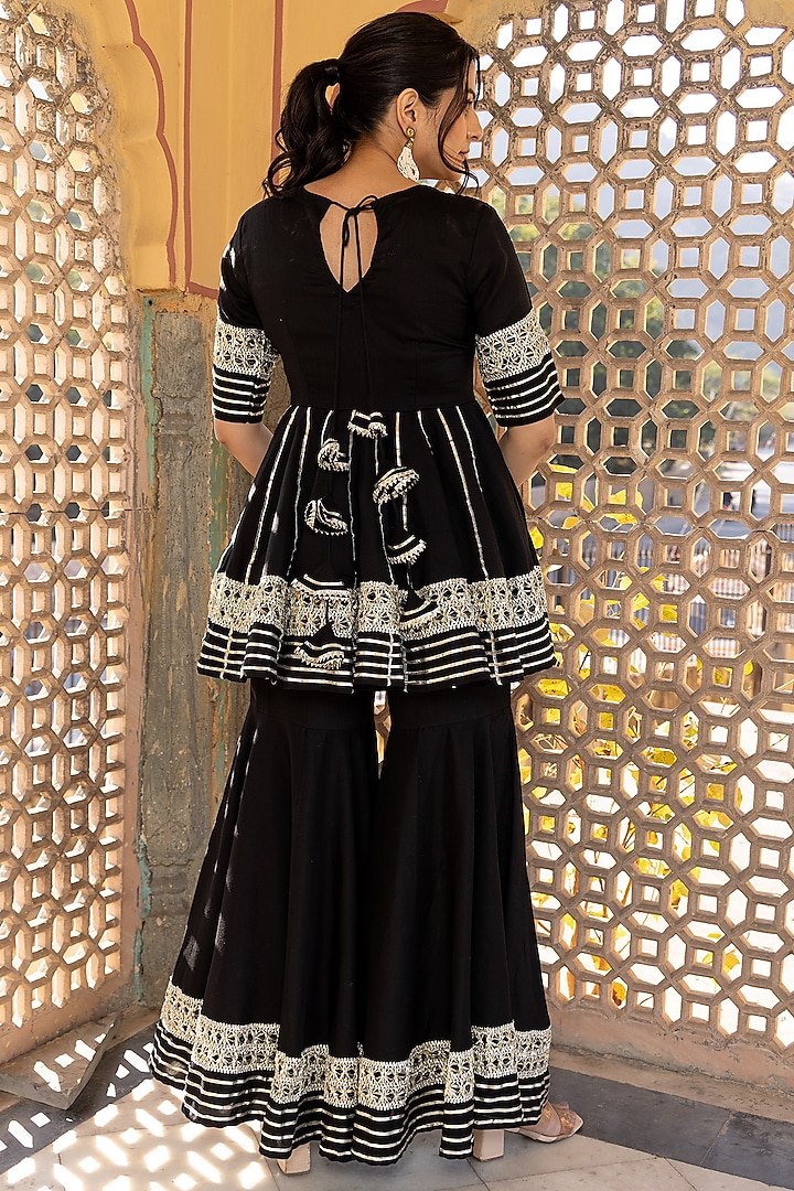 Black Cotton Gota Patti Work Party Wear Sharara Set by Pomcha Jaipur at Pernia's Pop Up Shop