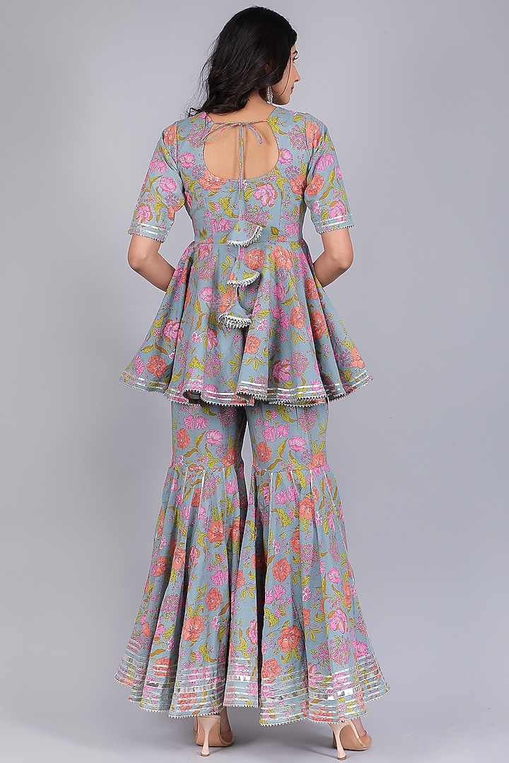 Powder Blue Cotton Printed & Gota Patti Work Sharara Set by Pomcha Jaipur at Pernia's Pop Up Shop