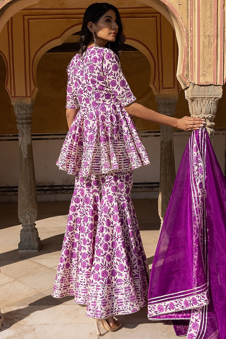 Purple Cotton Printed Sharara Set by Pomcha Jaipur at Pernia's Pop Up Shop