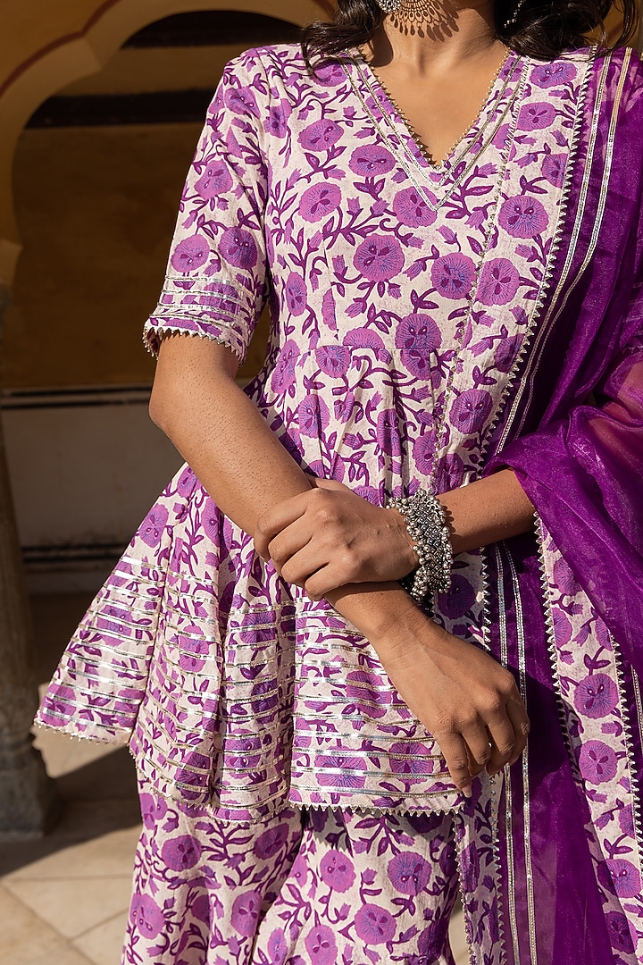 Purple Cotton Printed Sharara Set by Pomcha Jaipur at Pernia's Pop Up Shop