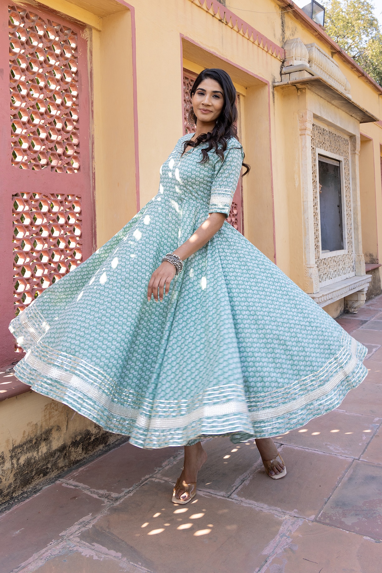 Pomcha Jaipur - Powder Blue Embroidered Designer Anarkali Set for Women at Pernia's Pop-Up Shop