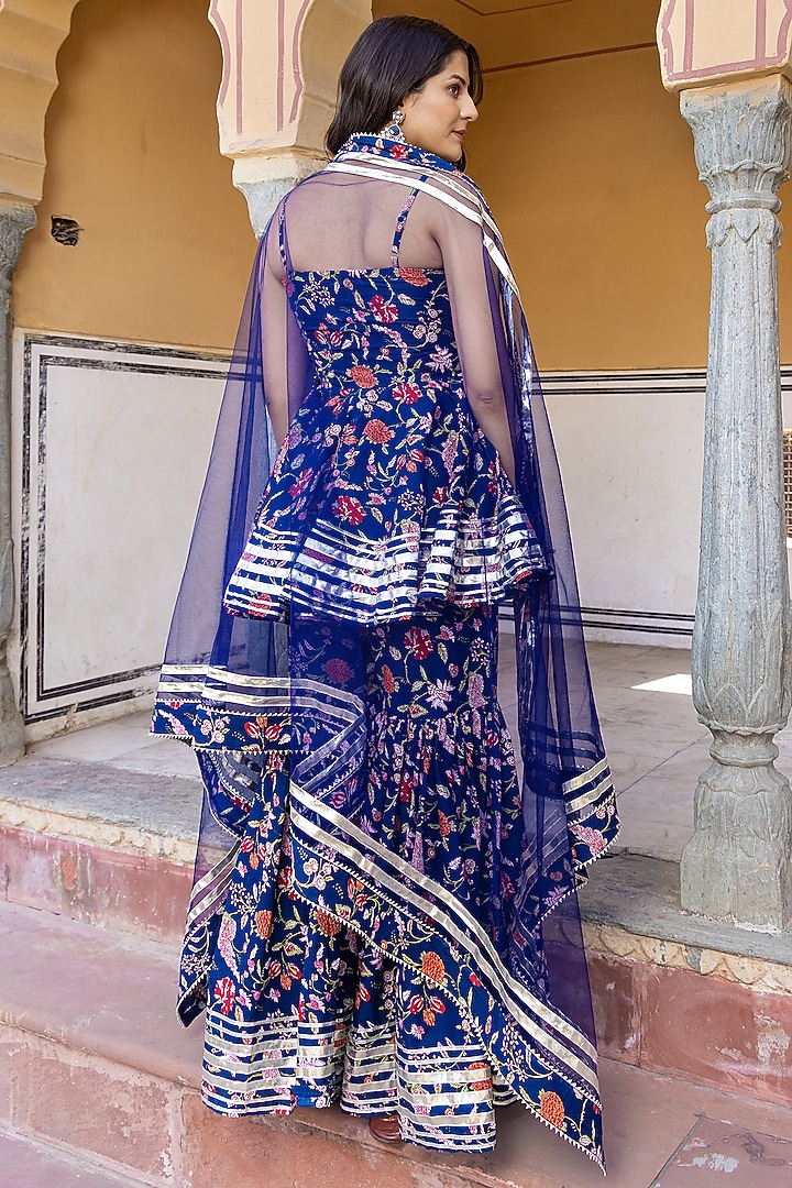 Blue Cotton Printed & Gota Patti Work Sharara Set by Pomcha Jaipur at Pernia's Pop Up Shop
