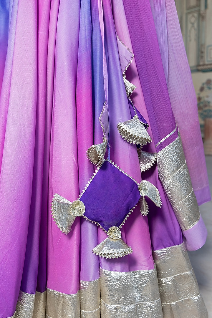 Purple Muslin Embroidered Lehenga Set by Pomcha Jaipur at Pernia's Pop Up Shop