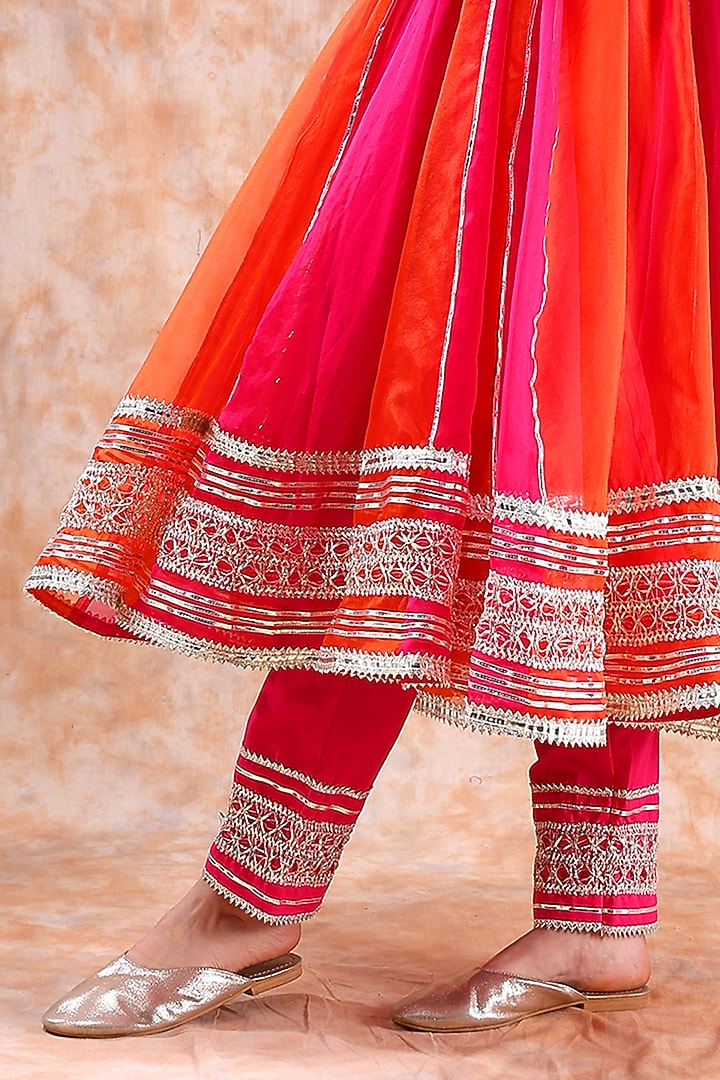 Pink & Orange Organza Gota Work Party Wear Anarkali Set by Pomcha Jaipur at Pernia's Pop Up Shop