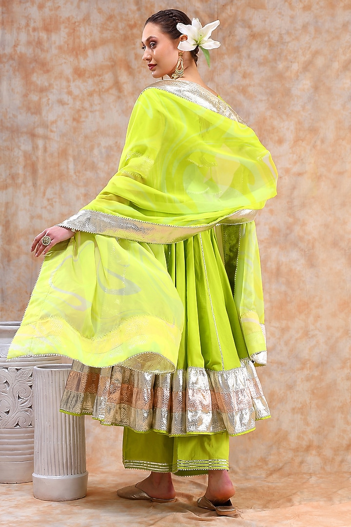 Green Cotton Gota Work Anarkali Set by Pomcha Jaipur at Pernia's Pop Up Shop