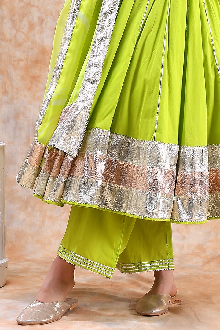 Green Cotton Gota Work Anarkali Set by Pomcha Jaipur at Pernia's Pop Up Shop