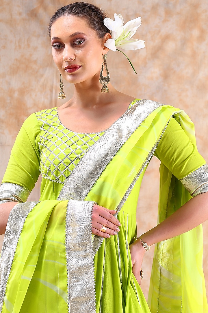 Green Cotton Gota Work Anarkali Set by Pomcha Jaipur at Pernia's Pop Up Shop