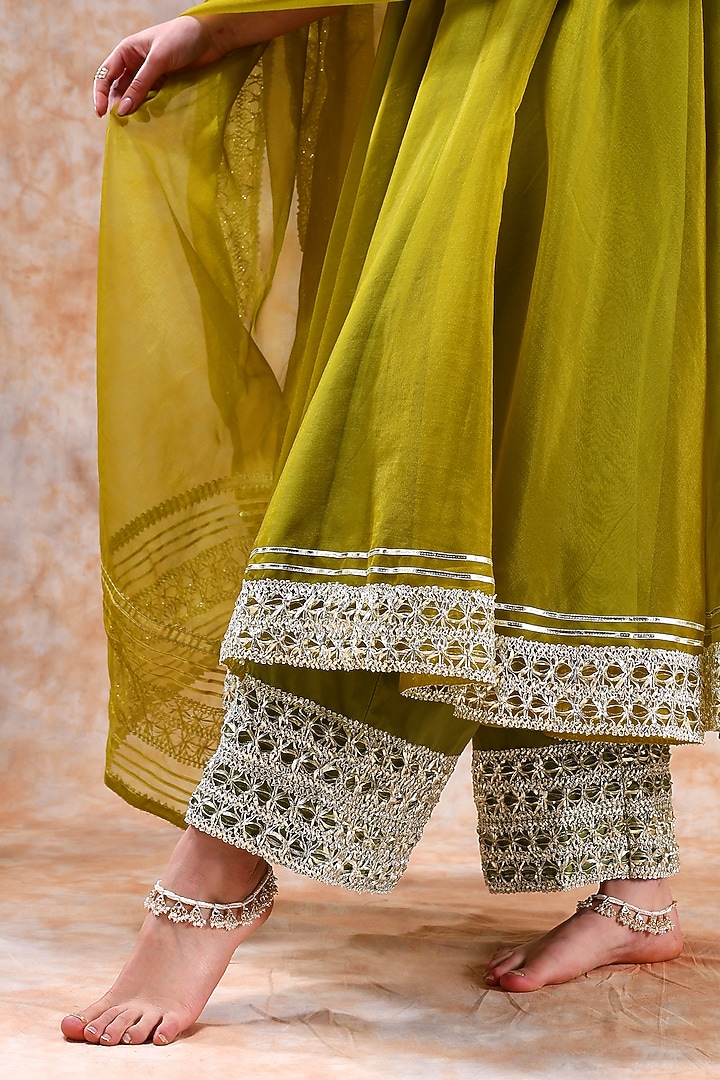 Green Organza Gota Work Anarkali Set by Pomcha Jaipur at Pernia's Pop Up Shop