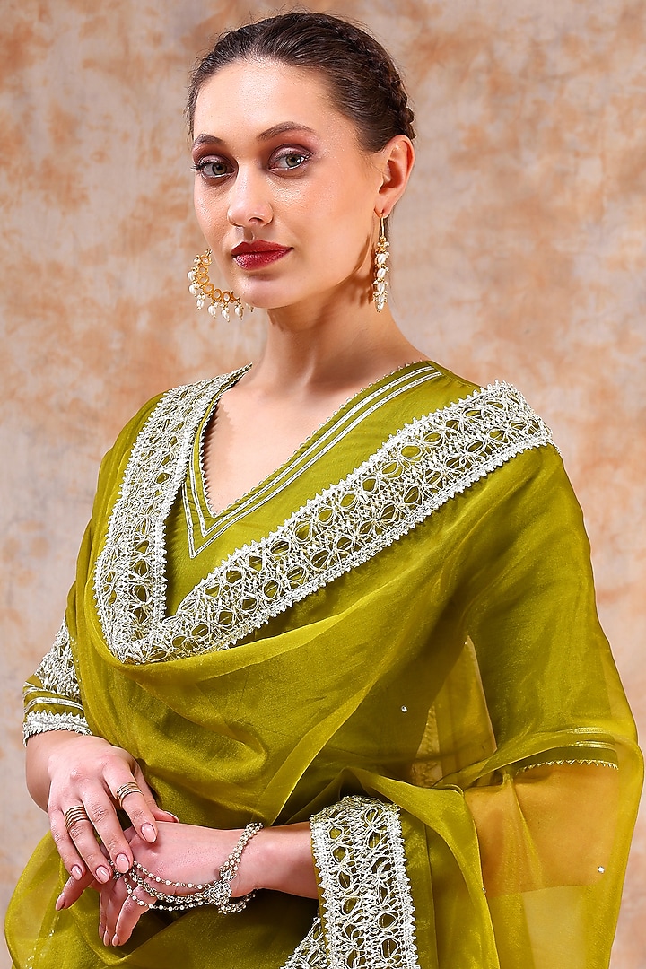 Green Organza Gota Work Anarkali Set by Pomcha Jaipur at Pernia's Pop Up Shop