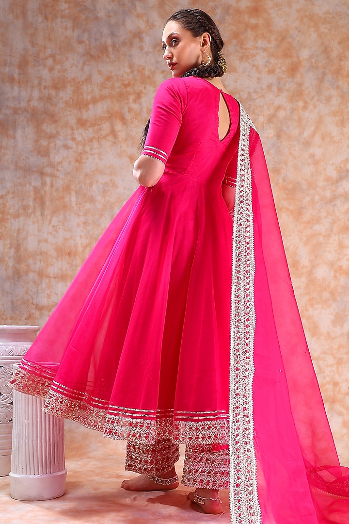 Pink Organza Gota Work Anarkali Set by Pomcha Jaipur at Pernia's Pop Up Shop