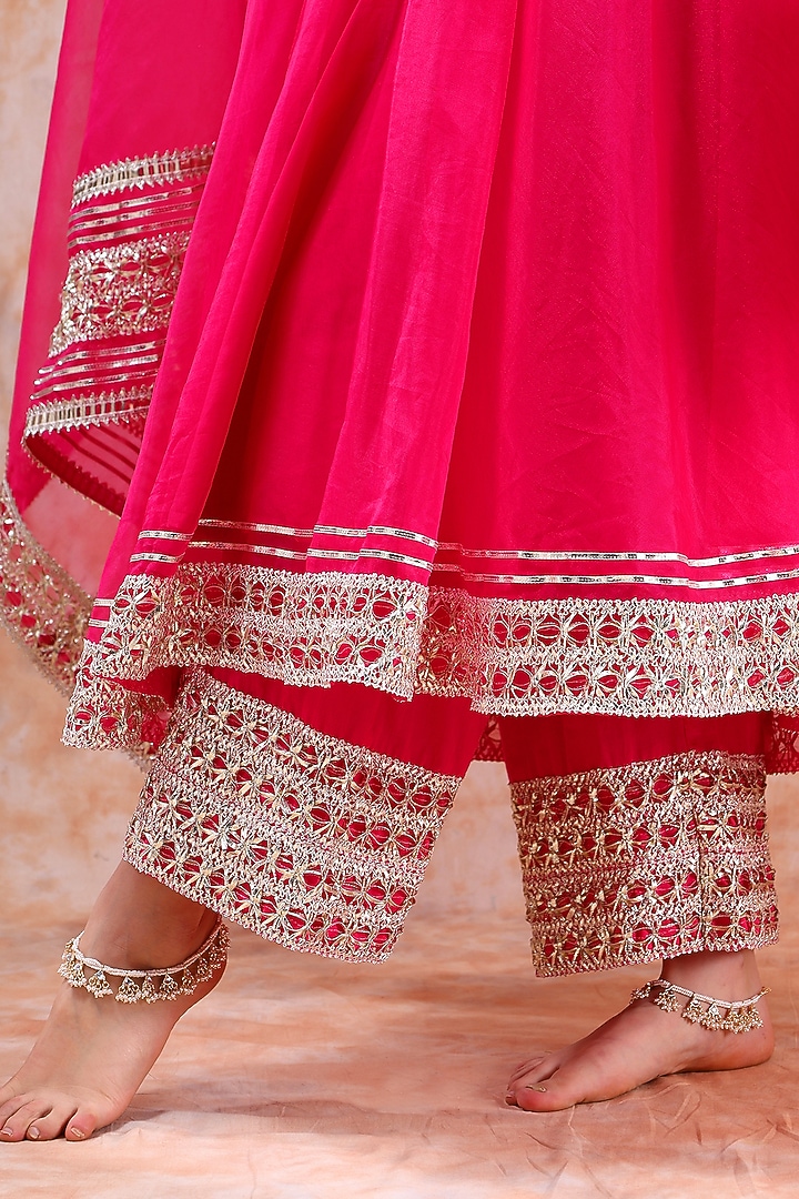 Pink Organza Gota Work Anarkali Set by Pomcha Jaipur at Pernia's Pop Up Shop