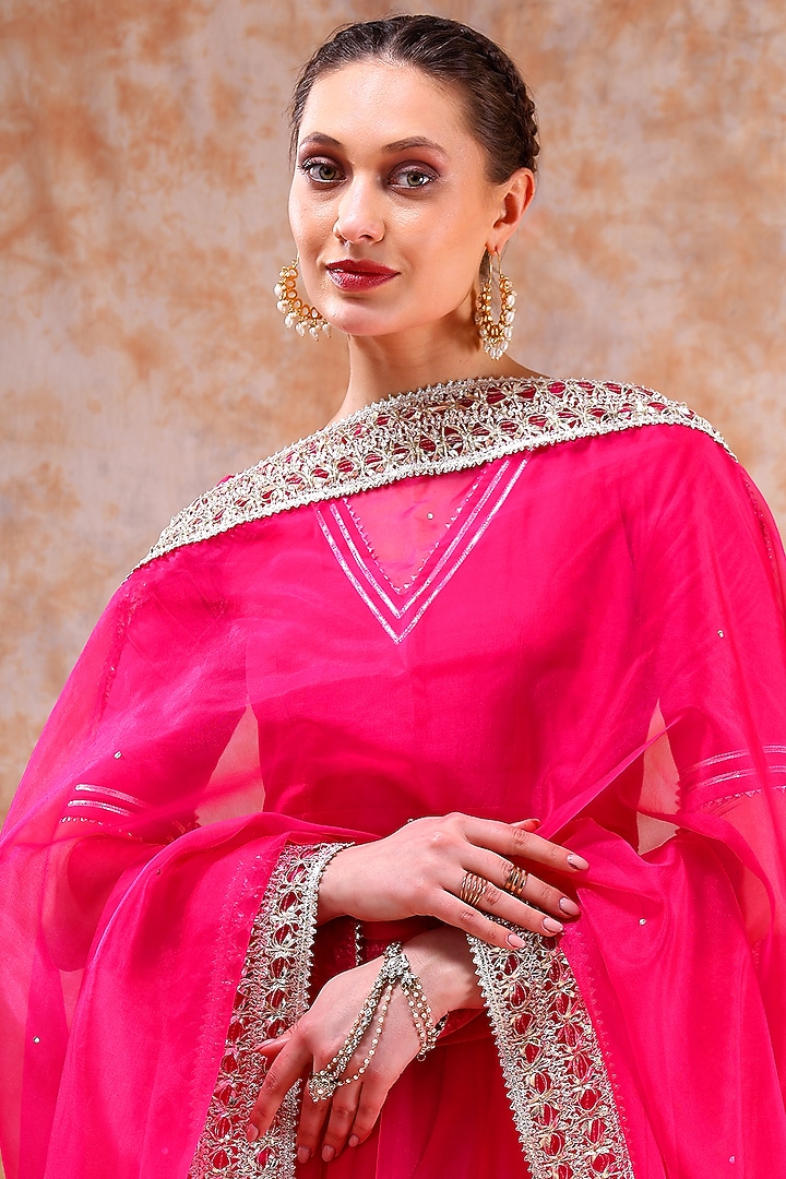 Pink Organza Gota Work Anarkali Set by Pomcha Jaipur at Pernia's Pop Up Shop