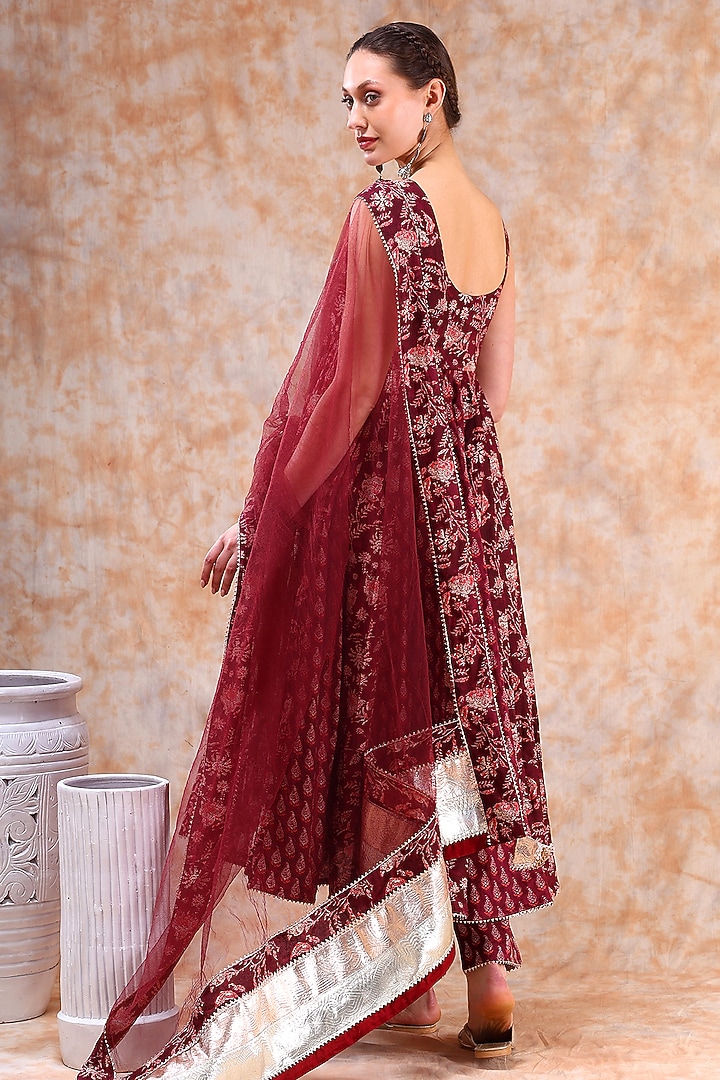 Maroon Cotton Gota Work Anarkali Set by Pomcha Jaipur at Pernia's Pop Up Shop