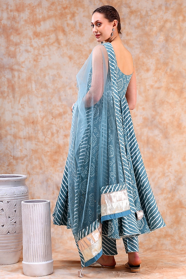 Blue Cotton Gota Work Anarkali Set by Pomcha Jaipur at Pernia's Pop Up Shop