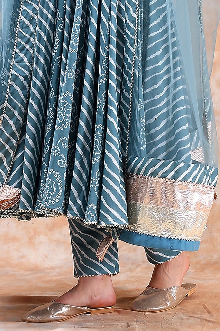 Blue Cotton Gota Work Anarkali Set by Pomcha Jaipur at Pernia's Pop Up Shop