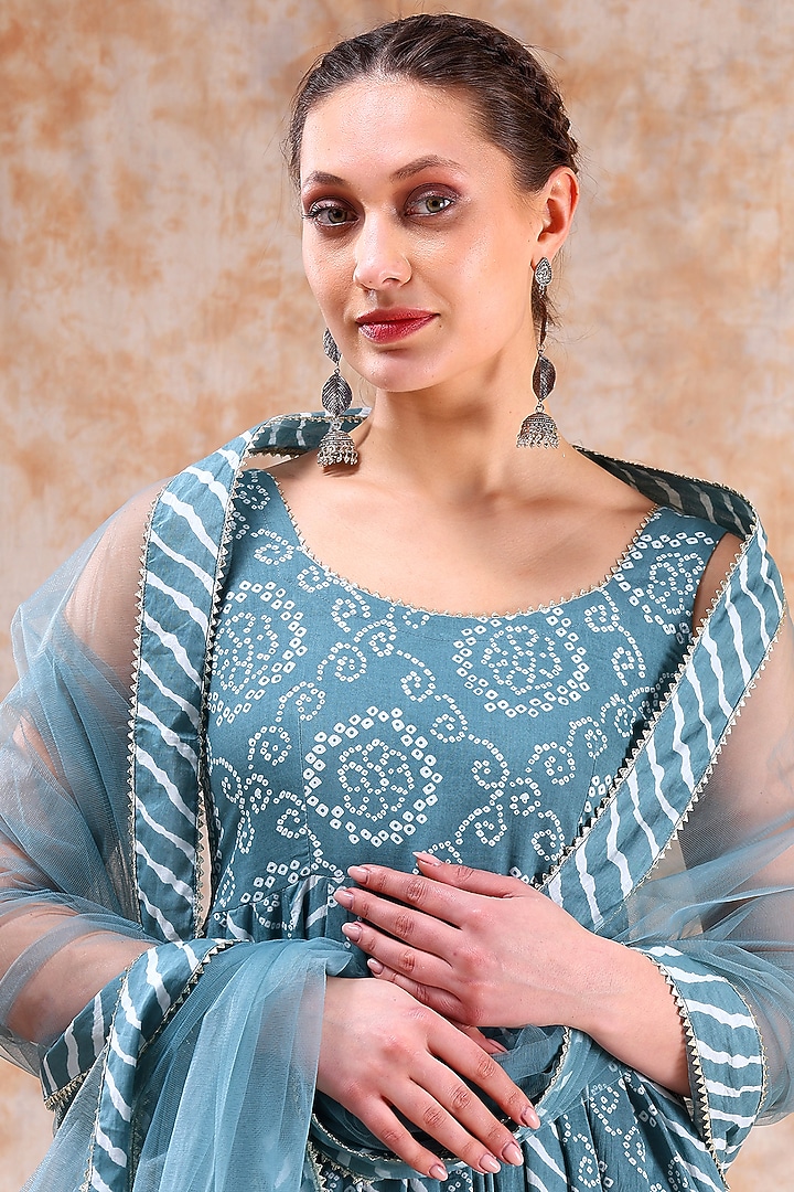 Blue Cotton Gota Work Anarkali Set by Pomcha Jaipur at Pernia's Pop Up Shop