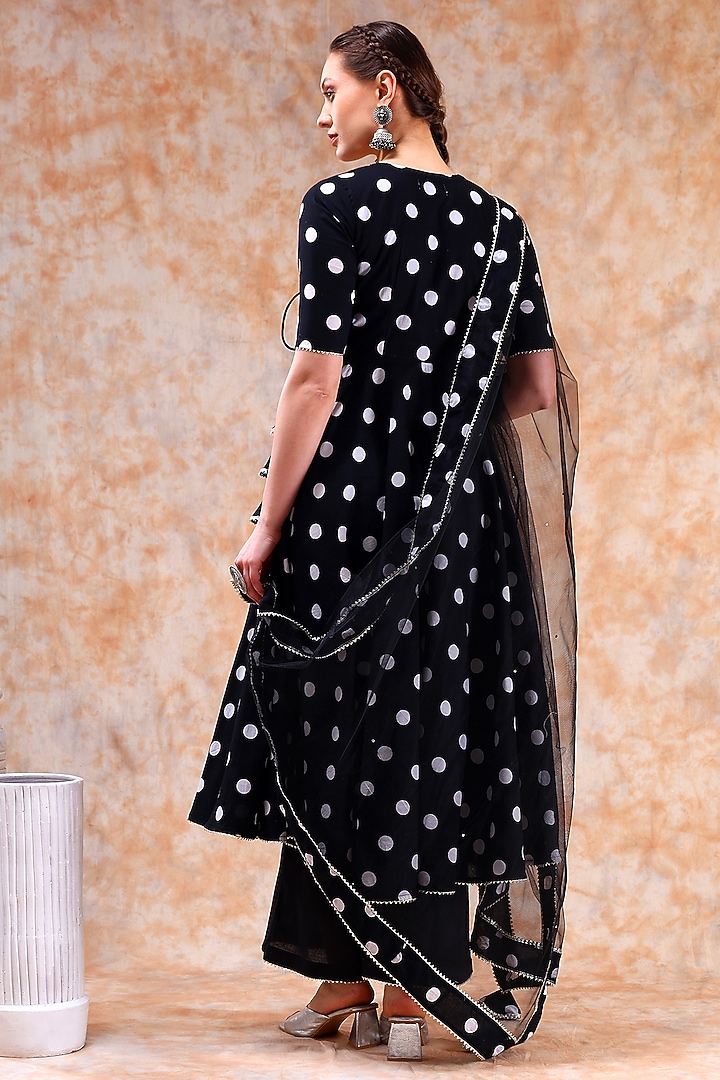 Black Cotton Gota Work Anarkali Set by Pomcha Jaipur at Pernia's Pop Up Shop