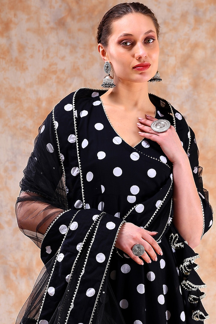 Black Cotton Gota Work Anarkali Set by Pomcha Jaipur at Pernia's Pop Up Shop
