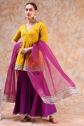Purple Cotton Sharara Set by Pomcha Jaipur