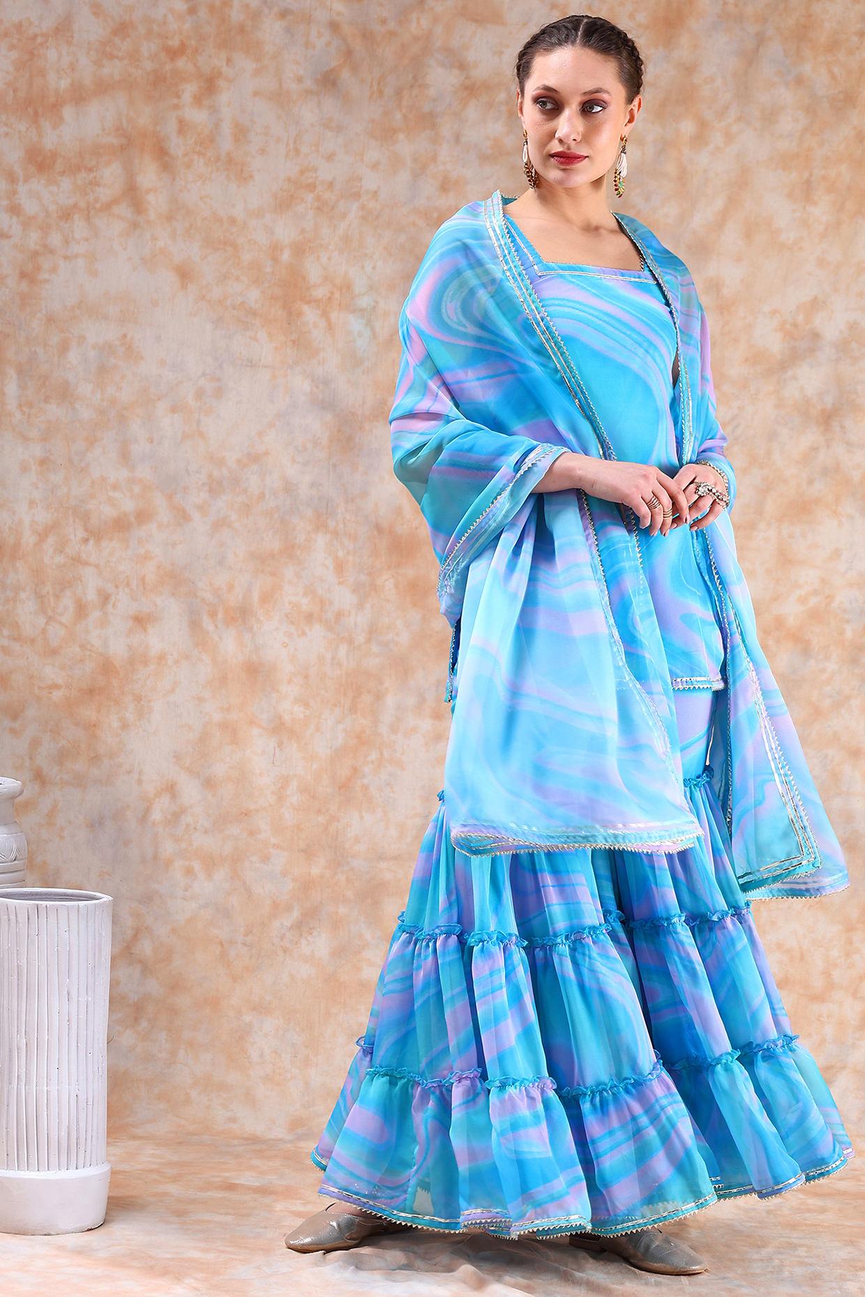 Blue Organza Sharara Set by Pomcha Jaipur at Pernia's Pop Up Shop