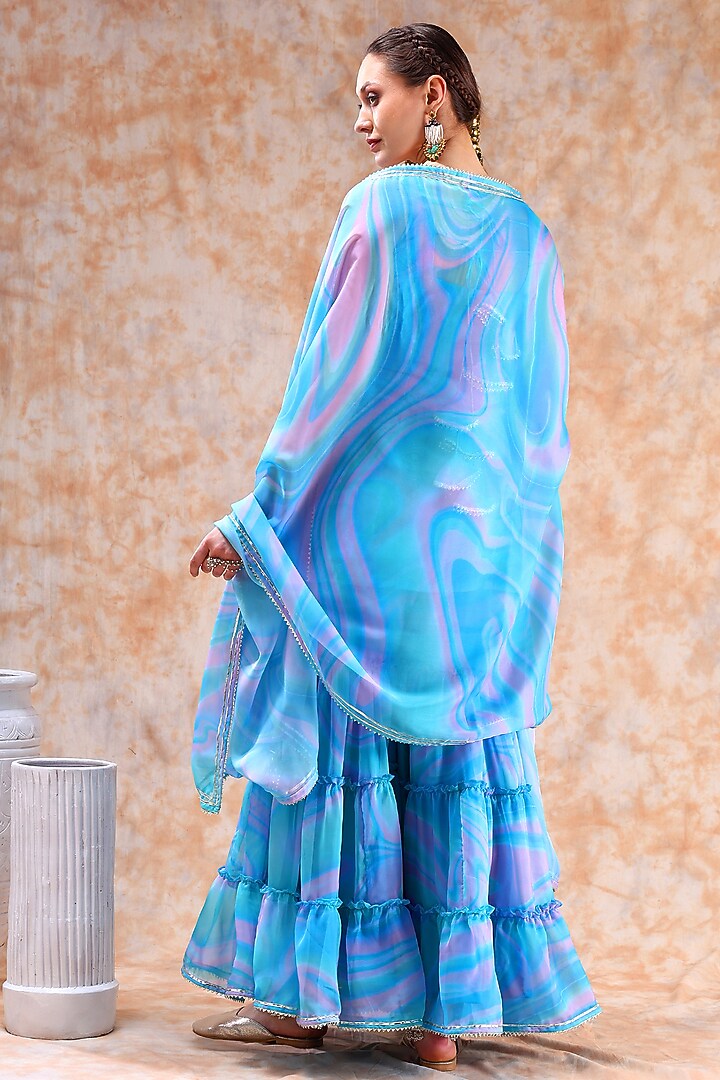 Blue Organza Sharara Set by Pomcha Jaipur at Pernia's Pop Up Shop