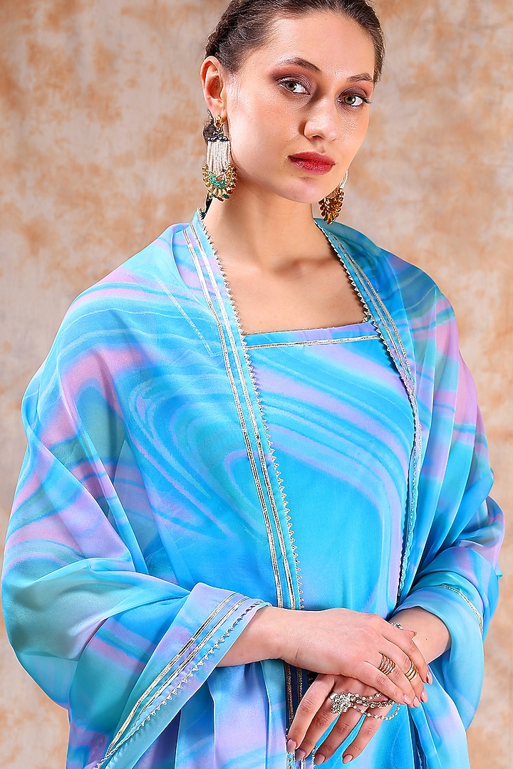 Blue Organza Sharara Set by Pomcha Jaipur at Pernia's Pop Up Shop