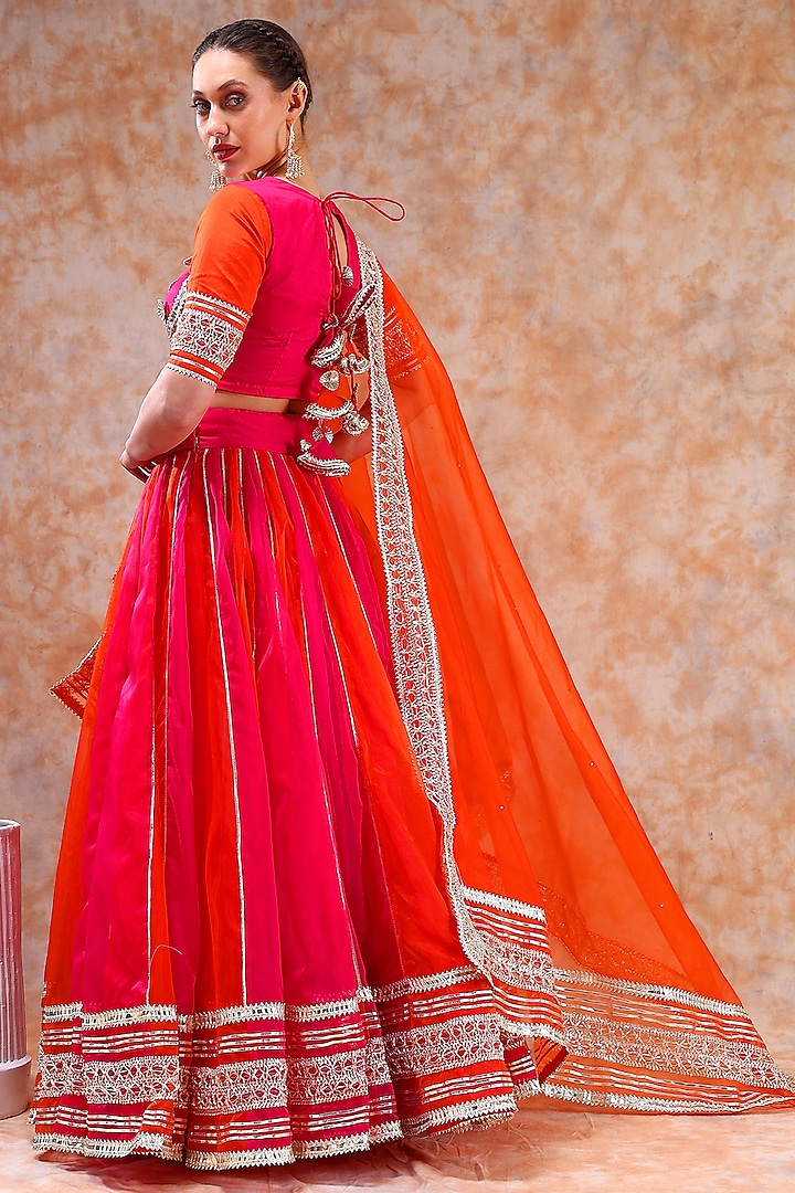 Pink & Orange Organza Gota Work Lehenga Set by Pomcha Jaipur at Pernia's Pop Up Shop