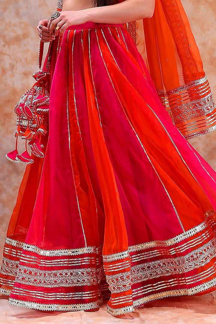 Pink & Orange Organza Gota Work Lehenga Set by Pomcha Jaipur at Pernia's Pop Up Shop