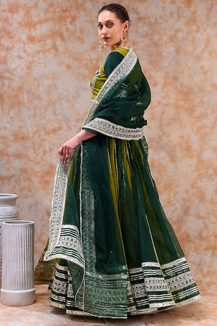 Green Organza Gota Work Lehenga Set by Pomcha Jaipur at Pernia's Pop Up Shop