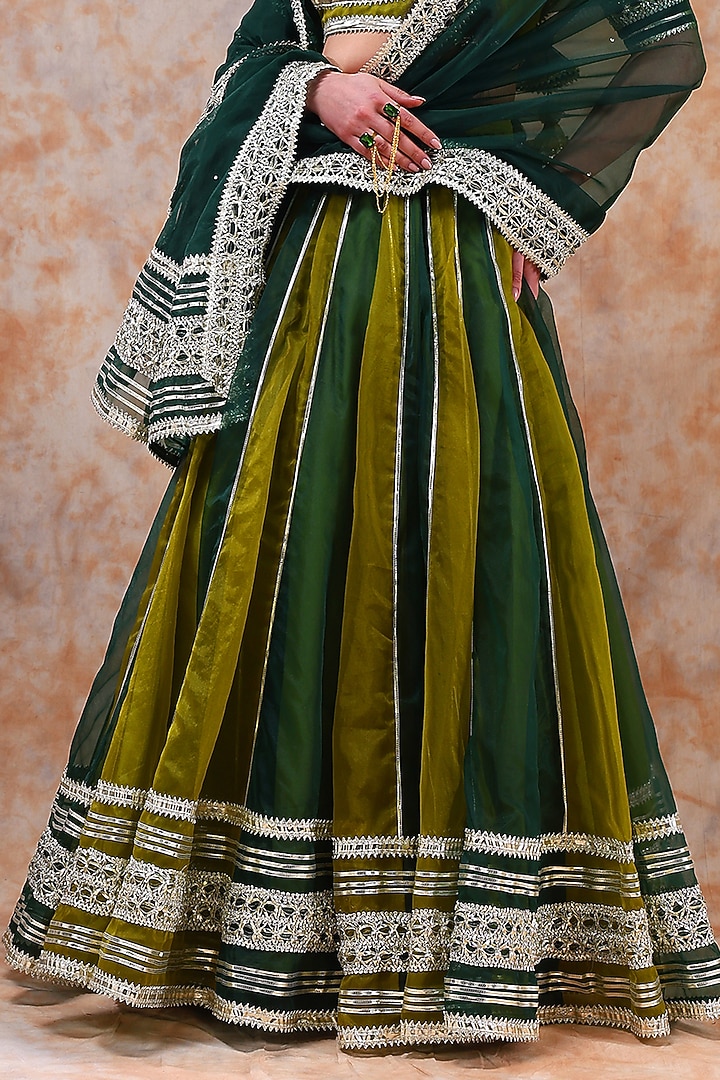 Green Organza Gota Work Lehenga Set by Pomcha Jaipur at Pernia's Pop Up Shop
