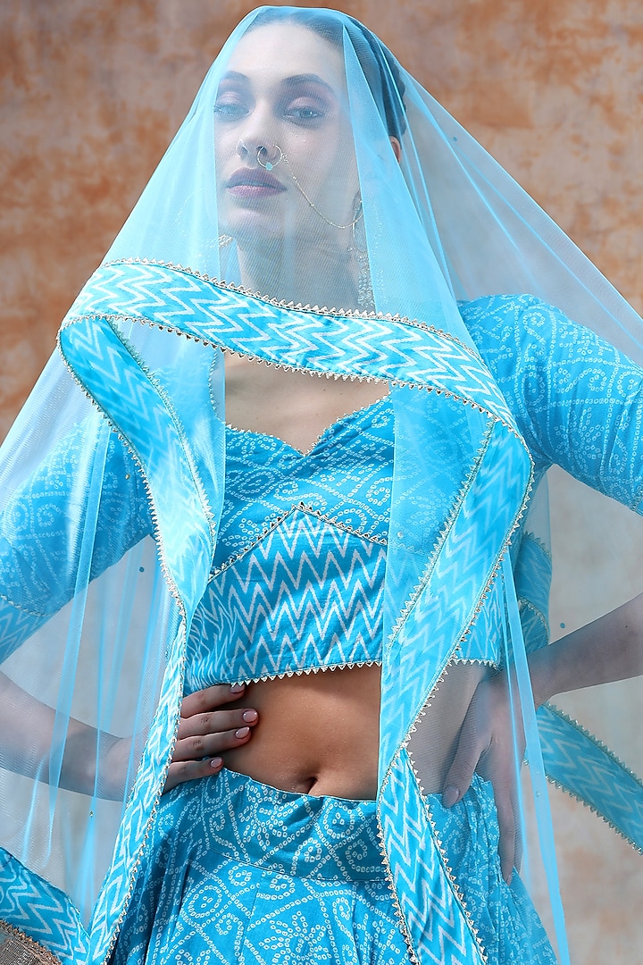 Blue Cotton Gota Work Lehenga Set by Pomcha Jaipur at Pernia's Pop Up Shop