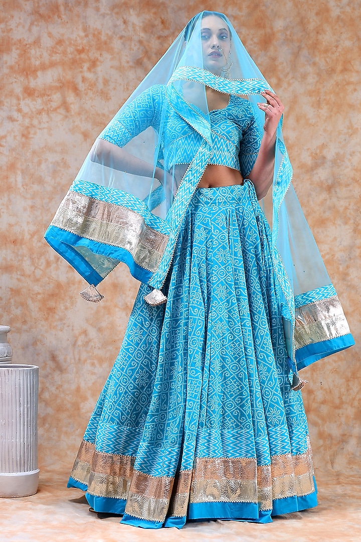 Blue Cotton Gota Work Lehenga Set by Pomcha Jaipur at Pernia's Pop Up Shop