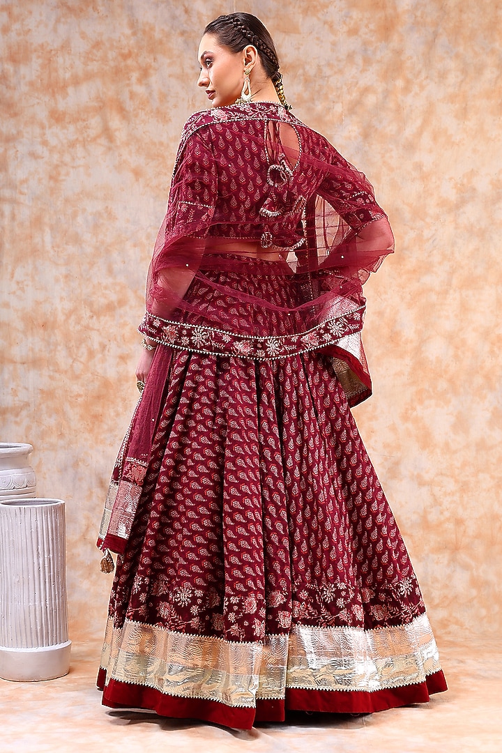 Maroon Cotton Gota Work Lehenga Set by Pomcha Jaipur at Pernia's Pop Up Shop