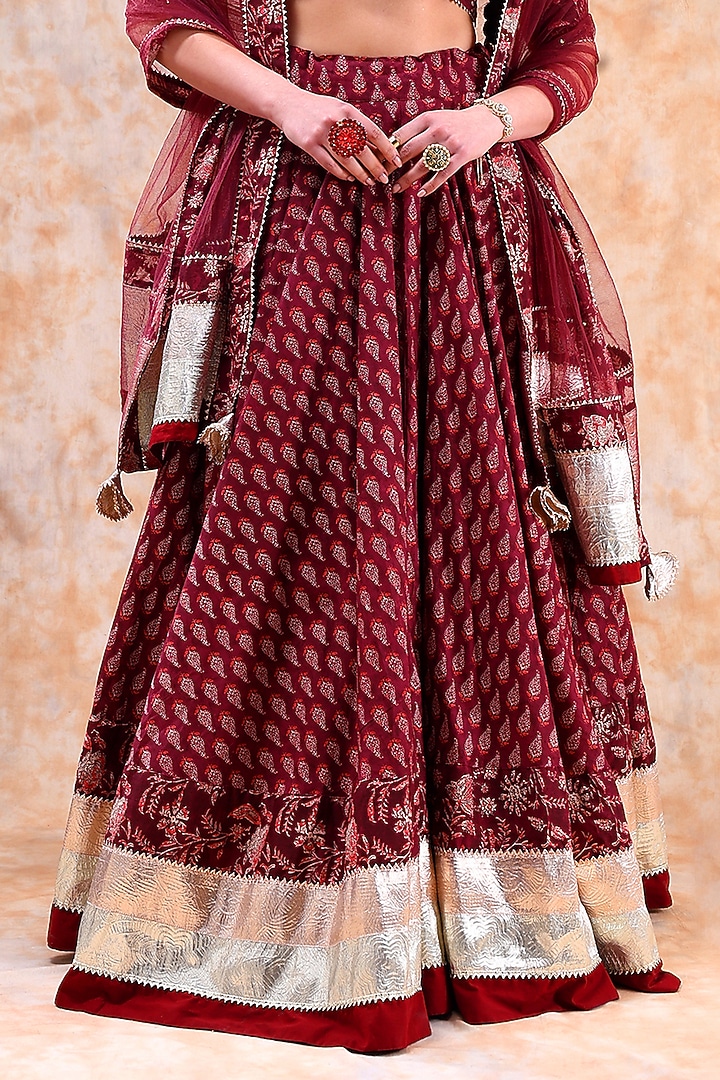 Maroon Cotton Gota Work Lehenga Set by Pomcha Jaipur at Pernia's Pop Up Shop